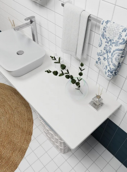 Столешница 140*50(55) отверстия слева белая